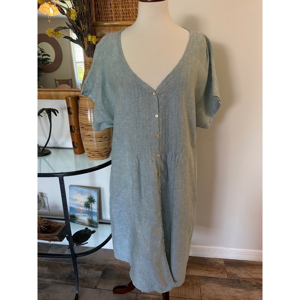 POETRY Sage Green Linen Button Front Pintuck Pocket Dress size 16 NWOT